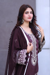 Brown Premium Embroidered 3-Piece Chiffon Suit for Women | BySheeza