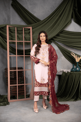 Rose Blush Luxury Embroidered Chiffon 3-Piece Suit for Women | BySheez KSA