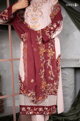 Rose Blush Luxury Embroidered Chiffon 3-Piece Suit for Women | BySheez KSA
