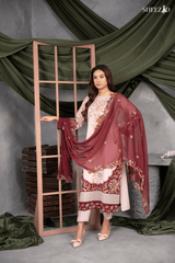Rose Blush Luxury Embroidered Chiffon 3-Piece Suit for Women | BySheez KSA