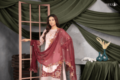 Rose Blush Luxury Embroidered Chiffon 3-Piece Suit for Women | BySheez KSA