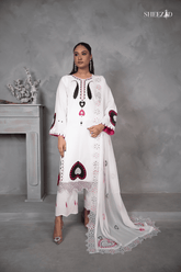 Noor-e-Qalb – White Embroidered 3 Piece Luxury Chiffon Suit for Women BSH-1060