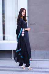 Black Premium Embellished 3-Piece Chiffon Suit for Women | BySheeza