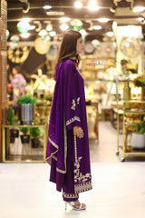 Royal Purple Premium Embroidered 3-Piece Chiffon Suit for Women | BySheeza