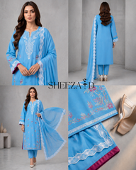 Azure Grace Embroidered 3-Piece Pakistani Suit – Sheeza.D