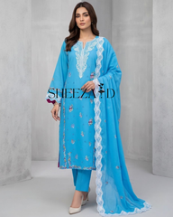 Azure Grace Embroidered 3-Piece Pakistani Suit – Sheeza.D