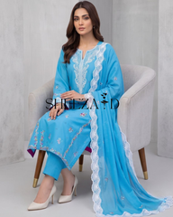 Azure Grace Embroidered 3-Piece Pakistani Suit – Sheeza.D