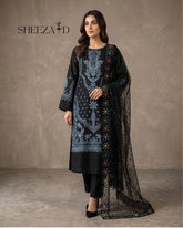Premium Embroidered 3 Piece Pakistani Suit for Women Black Lawn/Chiffon Sheeza.D