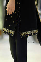 Black Premium Embroidered Chiffon 3-Piece Suit for Women | BySheeza