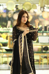 Black Premium Embroidered Chiffon 3-Piece Suit for Women | BySheeza