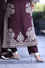 Brown Premium Embroidered 3-Piece Chiffon Suit for Women | BySheeza