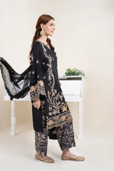 Midnight Noir Embroidered 3 Piece Suit – Premium Ready to Wear by BY SHEEZA 1061