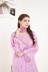 Rose Petal Embroidered 3 Piece Suit – Premium Ready to Wear by BY SHEEZA 1064
