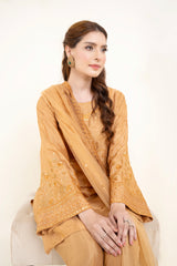 Golden Amber Embroidered 3 Piece Suit – Premium Ready to Wear by BY SHEEZA 1065