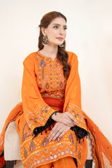 Sunset Ember Embroidered 3 Piece Suit – Premium Ready to Wear by BY SHEEZA 1066