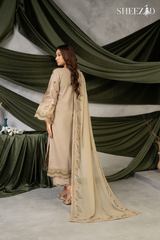 Desert Sand Luxury Embroidered Chiffon 3-Piece Suit for Women | BySheez KSA BSH-1056