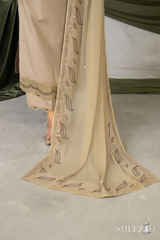 Desert Sand Luxury Embroidered Chiffon 3-Piece Suit for Women | BySheez KSA BSH-1056
