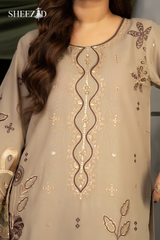 Desert Sand Luxury Embroidered Chiffon 3-Piece Suit for Women | BySheez KSA BSH-1056