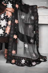 Midnight Blossom Luxury Embroidered Chiffon 3-Piece Suit for Women | BySheez KSA BSH-1058