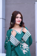 Emerald Green Premium Embroidered 3-Piece Chiffon Suit for Women | BySheez