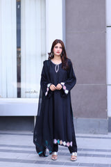 Black Premium Embellished 3-Piece Chiffon Suit for Women | BySheeza
