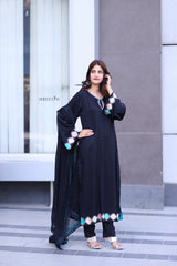 Black Premium Embellished 3-Piece Chiffon Suit for Women | BySheeza