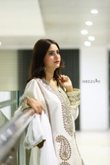 White Premium Embroidered 3-Piece Chiffon Suit for Women | BySheeza