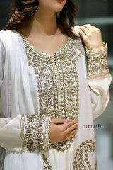 White Premium Embroidered 3-Piece Chiffon Suit for Women | BySheeza