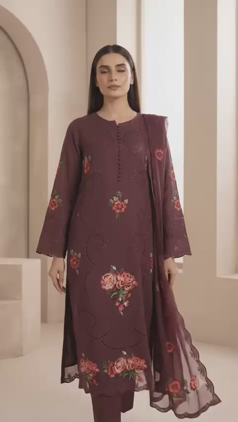 Maroon Blossom Premium Embroidered Pakistani 3 Piece Suit for Women
